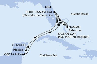 USA, Bahamy, Mexiko z Port Canaveralu na lodi MSC Seaside