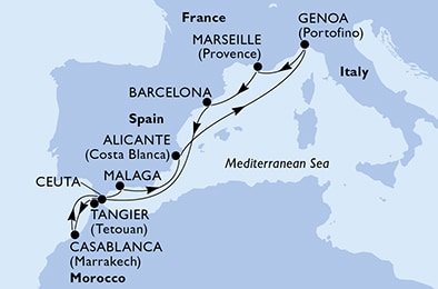 Španielsko, Taliansko, Francúzsko, Maroko z Alicante na lodi MSC Sinfonia