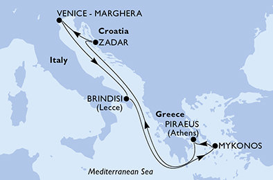 Grécko, Chorvátsko, Taliansko z Pireusu na lodi MSC Sinfonia
