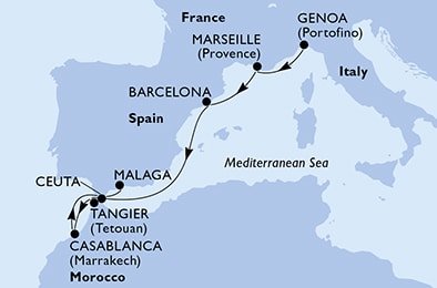Taliansko, Francúzsko, Španielsko, Maroko z Janova na lodi MSC Sinfonia
