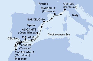 Taliansko, Francúzsko, Španielsko, Maroko z Janova na lodi MSC Sinfonia