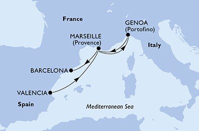 Španielsko, Francúzsko, Taliansko z Valencie na lodi MSC Seashore