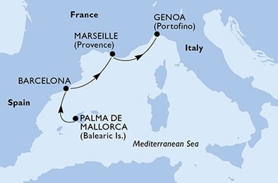 Španielsko, Francúzsko, Taliansko z Palmy de Mallorca na lodi MSC Seaview