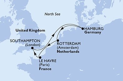 Nemecko, Holandsko, Francúzsko, Veľká Británia z Hamburgu na lodi MSC Virtuosa