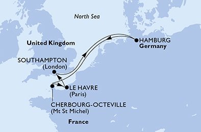Francúzsko, Veľká Británia, Nemecko z Le Havre na lodi MSC Virtuosa