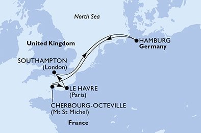 Francúzsko, Veľká Británia, Nemecko z Le Havre na lodi MSC Virtuosa