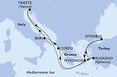 Taliansko, Turecko, Grécko z Trieste na lodi MSC Splendida