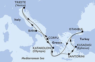 Taliansko, Grécko, Turecko z Bari na lodi MSC Splendida