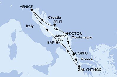 Taliansko, Chorvátsko, Čierna Hora, Grécko z Bari na lodi MSC Lirica