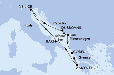Taliansko, Chorvátsko, Čierna Hora, Grécko z Benátok na lodi MSC Lirica
