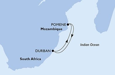 Juhoafrická republika, Mozambik z Durbanu na lodi MSC Splendida