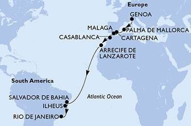 Taliansko, Španielsko, Maroko, Brazília z Janova na lodi MSC Seaview