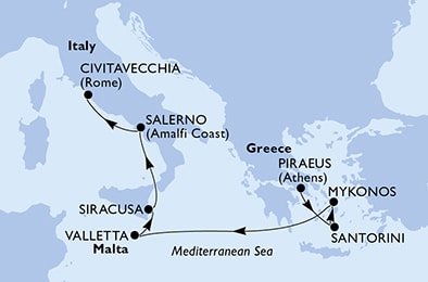 Grécko, Malta, Taliansko z Pireusu na lodi MSC Musica