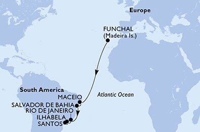 Portugalsko, Brazília z Funchalu na lodi MSC Grandiosa
