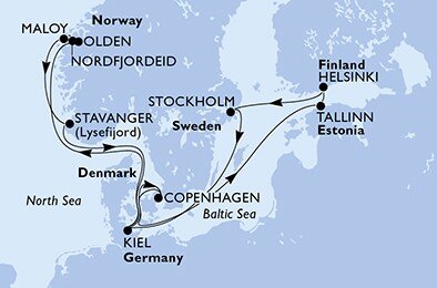 Fínsko, Švédsko, Nemecko, Nórsko, Dánsko, Estónsko z Helsieniek na lodi MSC Fantasia