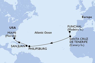 Portugalsko, Španielsko, Svatý Martin, USA z Funchalu na lodi MSC Divina