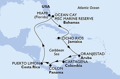 USA, Jamajka, Aruba, Kolumbia, Panama, Kostarika, Bahamy z Miami na lodi MSC Divina