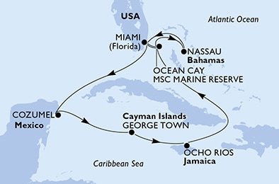 USA, Bahamy, Mexiko, Kajmanské ostrovy, Jamajka z Miami na lodi MSC Divina