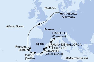 Nemecko, Portugalsko, Španielsko, Francúzsko z Hamburgu na lodi MSC Fantasia