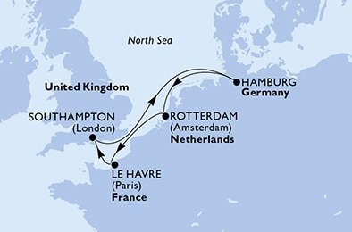 Holandsko, Francúzsko, Veľká Británia, Nemecko z Rotterdamu na lodi MSC Euribia