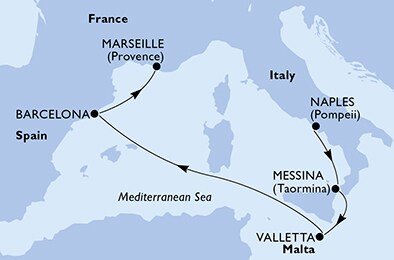 Taliansko, Malta, Španielsko, Francúzsko z Neapolu na lodi MSC World Europa