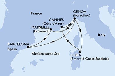 Španielsko, Taliansko, Francúzsko z Barcelony na lodi MSC Sinfonia