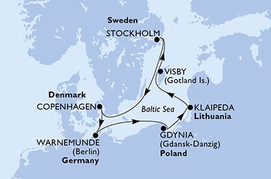 Dánsko, Nemecko, Poľsko, Litva, Švédsko z Kodaně na lodi MSC Poesia
