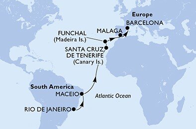 Brazília, Španielsko, Portugalsko z Rio de Janeira na lodi MSC Armonia