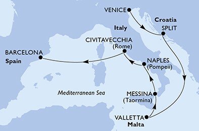 Taliansko, Chorvátsko, Malta, Španielsko z Benátok na lodi MSC Armonia