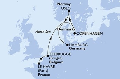 Francúzsko, Belgicko, Dánsko, Oslo, Nemecko z Le Havre na lodi MSC Preziosa