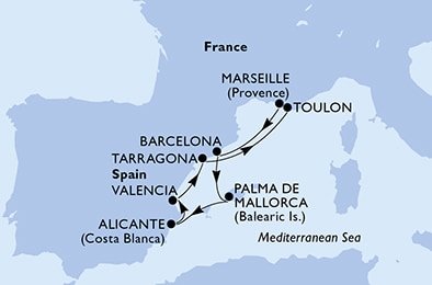 Francúzsko, Španielsko z Marseille na lodi MSC Magnifica