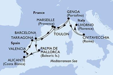 Taliansko, Francúzsko, Španielsko z Janova na lodi MSC Magnifica