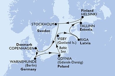 Švédsko, Dánsko, Nemecko, Poľsko, Lotyšsko, Estónsko, Fínsko zo Stockholmu na lodi MSC Poesia