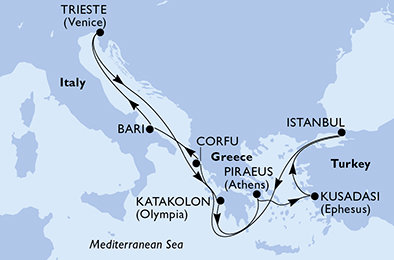 Taliansko, Grécko, Turecko z Trieste na lodi MSC Splendida