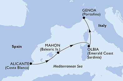 Španielsko, Taliansko z Alicante na lodi MSC Orchestra