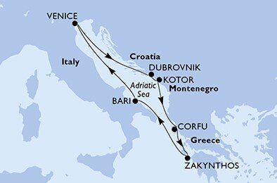 Taliansko, Chorvátsko, Čierna Hora, Grécko z Bari na lodi MSC Armonia
