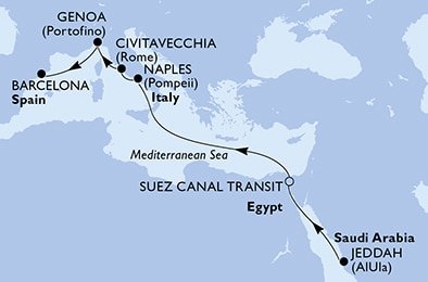 Saúdská Arábie, Egypt, Taliansko, Španielsko na lodi MSC World Europa