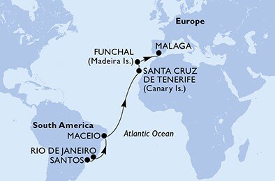 Brazília, Španielsko, Portugalsko zo Santosu na lodi MSC Armonia