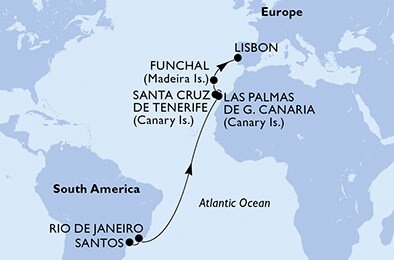 Brazília, Španielsko, Portugalsko zo Santosu na lodi MSC Fantasia