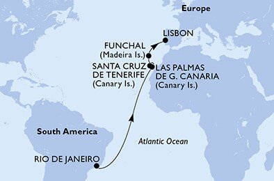 Brazília, Španielsko, Portugalsko z Rio de Janeira na lodi MSC Fantasia