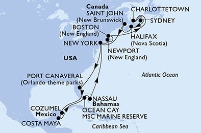 USA - Východné pobrežie, Kanada, USA, Mexiko, Bahamy z New Yorku na lodi MSC Meraviglia