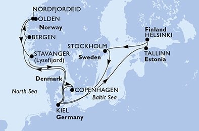 Dánsko, Estónsko, Fínsko, Švédsko, Nemecko, Nórsko z Kodaně na lodi MSC Fantasia