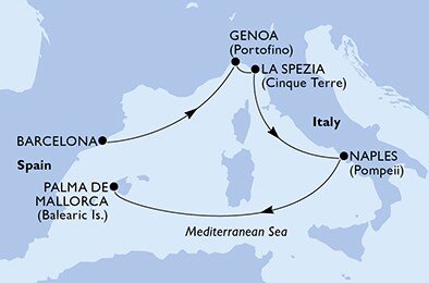 Španielsko, Taliansko z Barcelony na lodi MSC Fantasia