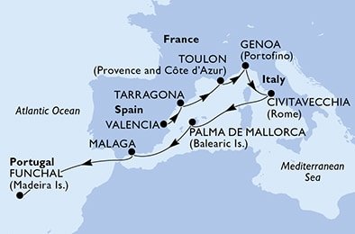 Španielsko, Francúzsko, Taliansko, Portugalsko z Valencie na lodi MSC Magnifica