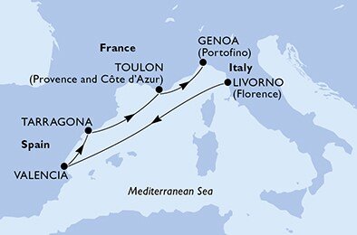 Taliansko, Španielsko, Francúzsko z Livorna na lodi MSC Magnifica