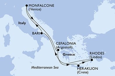Taliansko, Grécko z Monfalcone na lodi MSC Opera