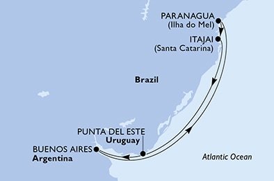 Argentína, Brazília, Uruguaj z Buenos Aires na lodi MSC Lirica