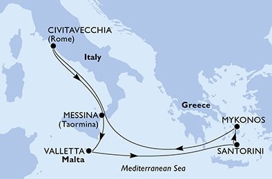 Taliansko, Malta, Grécko z Civitavechie na lodi MSC Divina