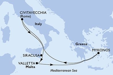Taliansko, Malta, Grécko z Civitavechie na lodi MSC Divina