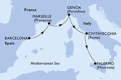 Španielsko, Francúzsko, Taliansko z Barcelony na lodi MSC World Europa